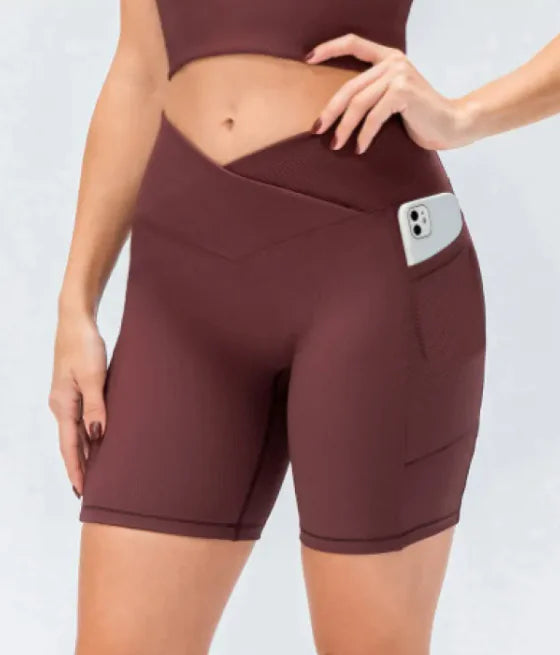Cross Waist Yoga Pants With Pockets
