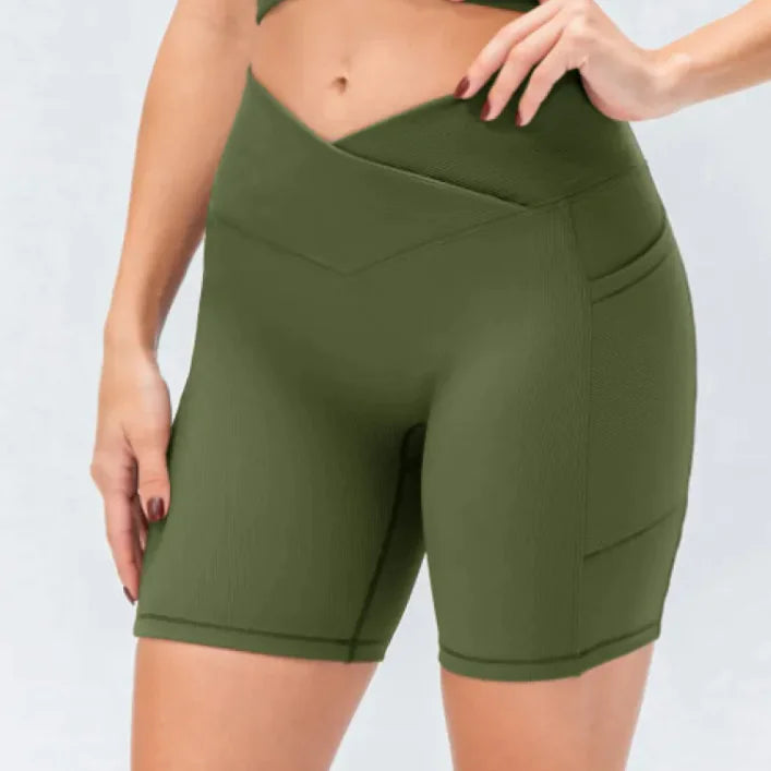 Cross Waist Yoga Pants With Pockets